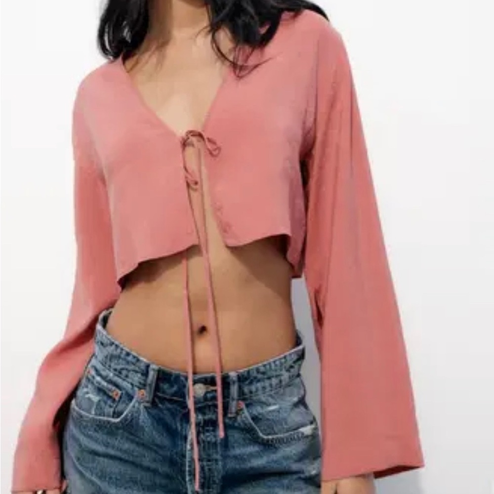 Zara Dusty Rose Tie-Front Blouse Medium